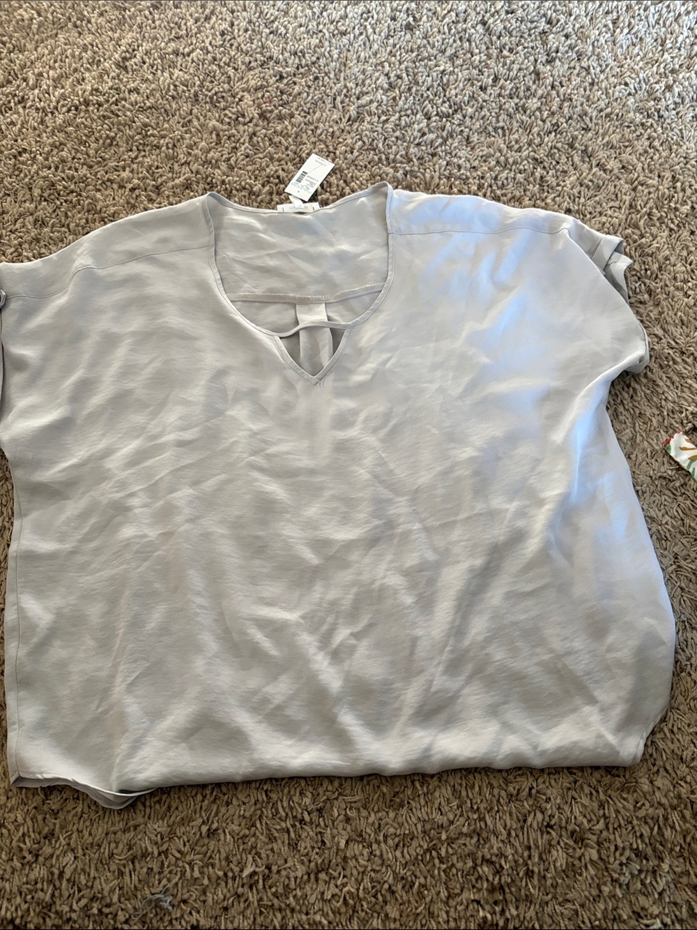 Maurices Light Gray Short Sleeve V-Neck Tee with Front Strap Accent